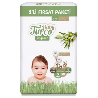 Baby Turco Doğadan Bebek Bezi 5 Beden Junior 58li Fırsat Paketi (1)