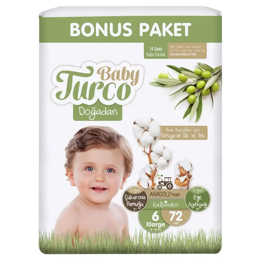 Baby Turco Doğadan Bebek Bezi 6 Beden Xlarge72 Adet Bonus Paket  - 2
