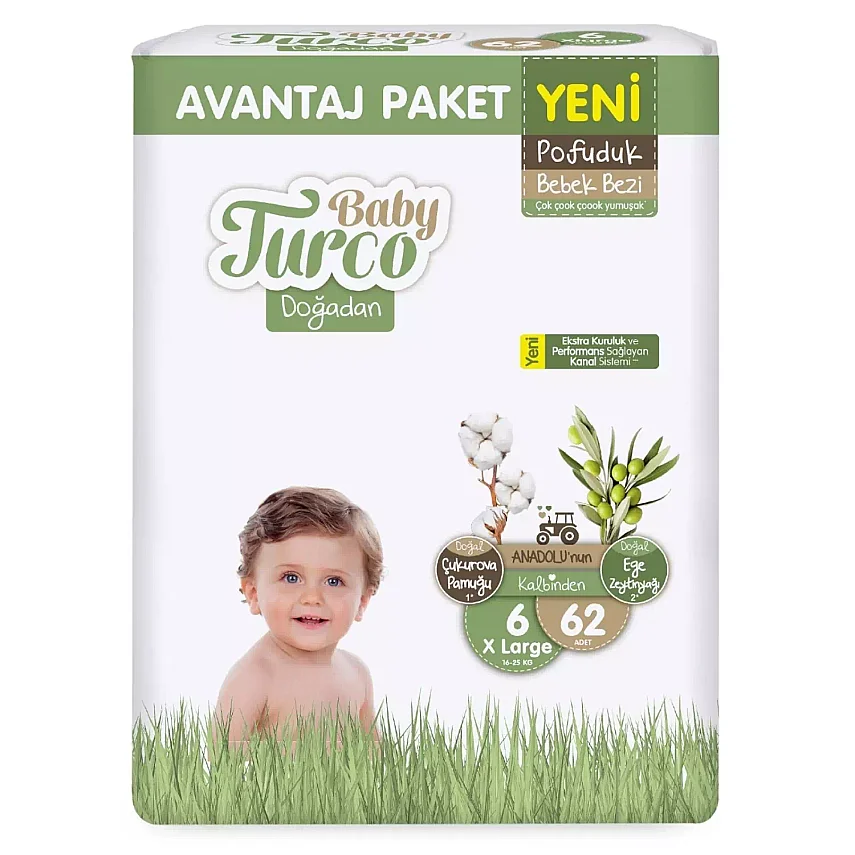 Baby Turco Doğadan Bebek Bezi 6 Numara XL 62 Adet Avantaj Paket - 1