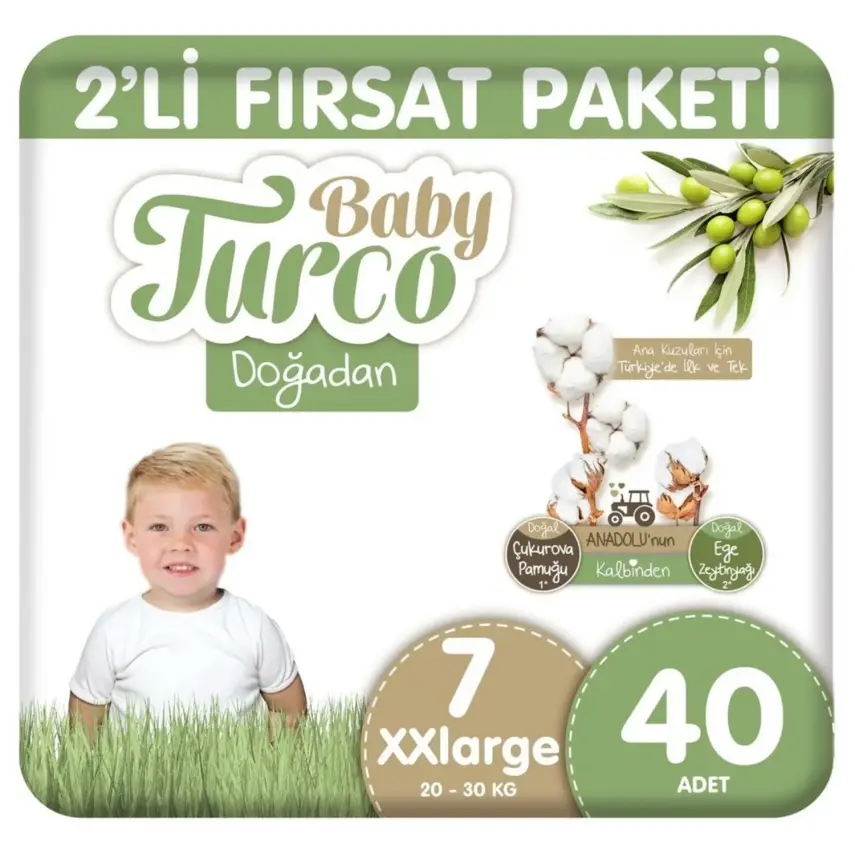 Baby Turco Doğadan Bebek Bezi 7 Beden XXL 40lı Fırsat Paketi - 1