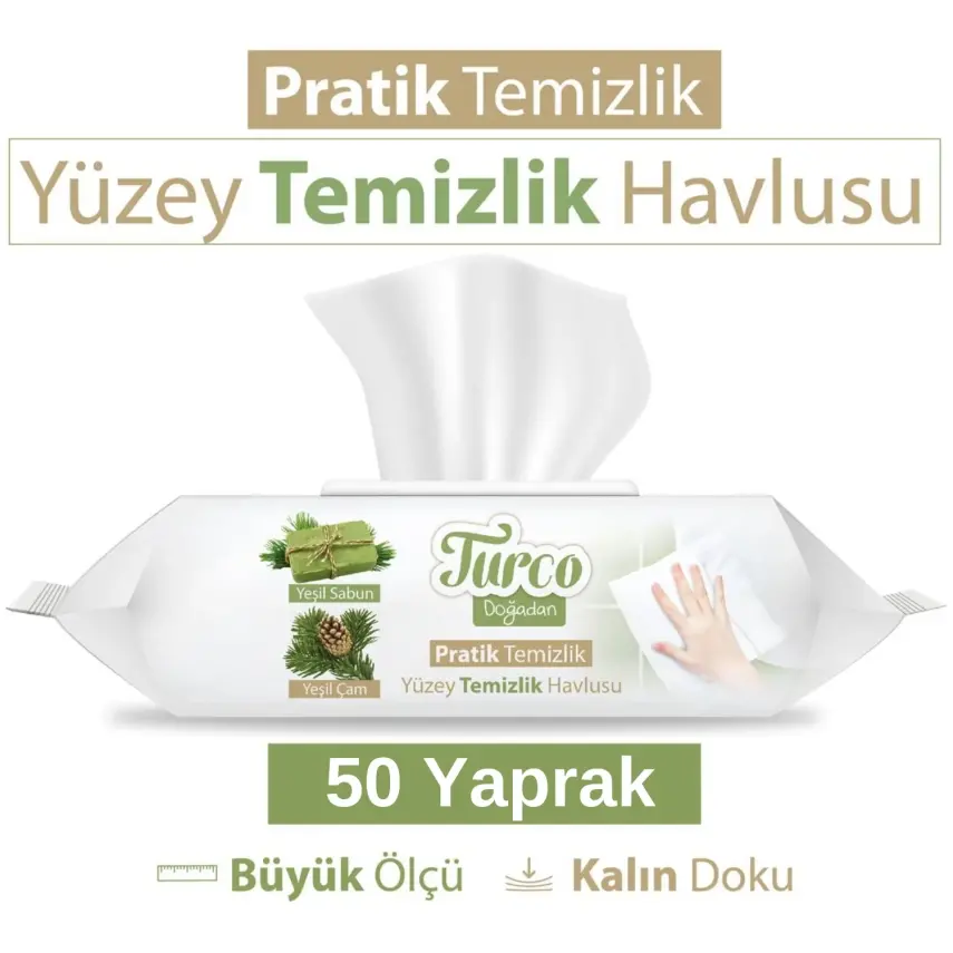 Baby Turco Doğadan Yer Temizlik Havlusu Yeşil Sabun 50li - 1