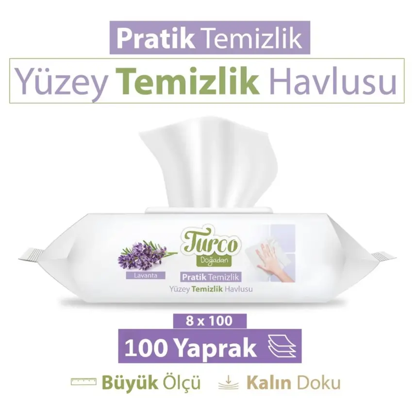 Baby Turco Doğadan Yüzey Temizlik Havlusu Lavanta 100lü - 1
