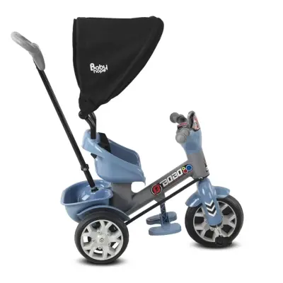 Babyhope Bobo Tenteli İtmeli Bisiklet Mavi-Gri (1)