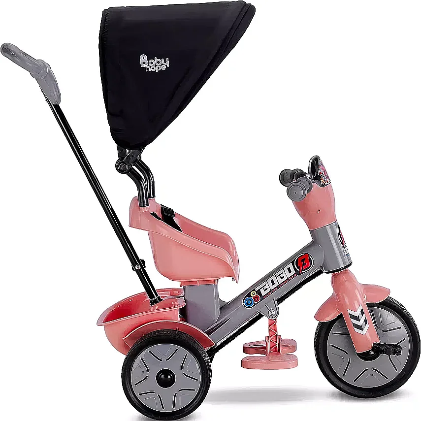Babyhope Bobo Tenteli İtmeli Bisiklet Pembe-Gri