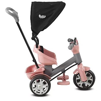 Babyhope Bobo Tenteli İtmeli Bisiklet Pembe-Gri - 2