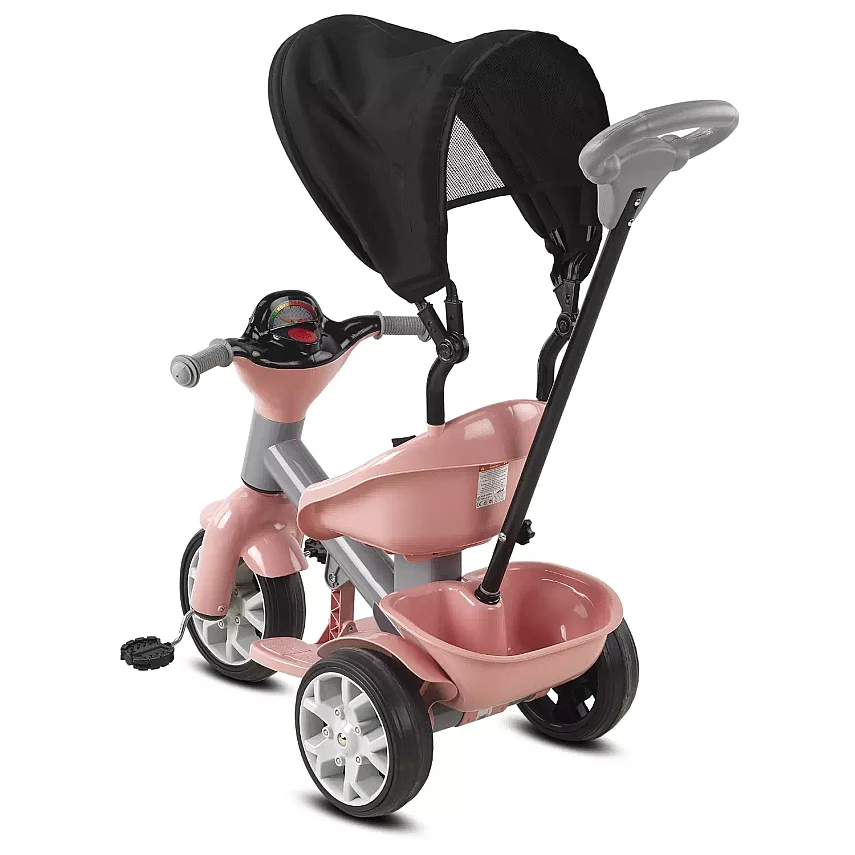 Babyhope Bobo Tenteli İtmeli Bisiklet Pembe-Gri - 3