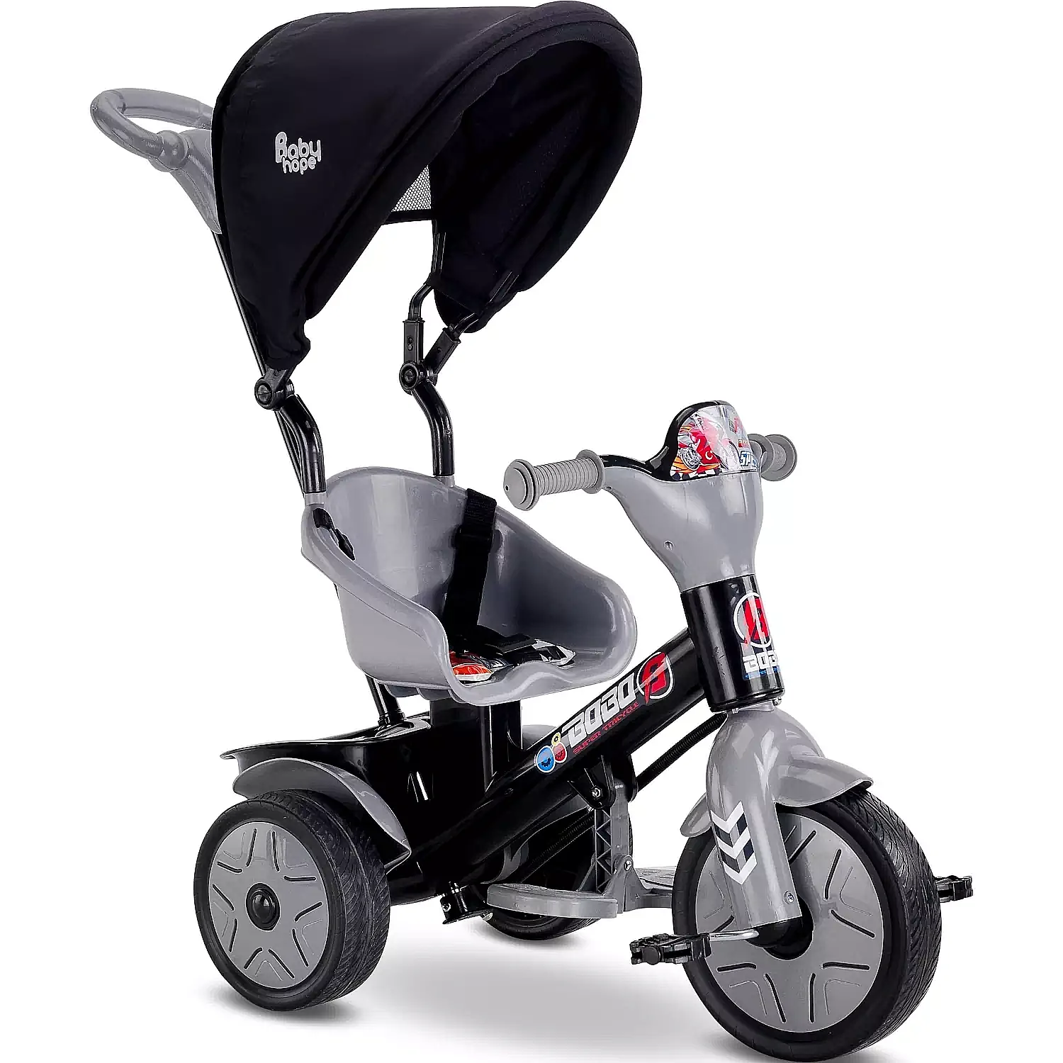 Babyhope Bobo Speed Tenteli İtmeli Bisiklet Gri