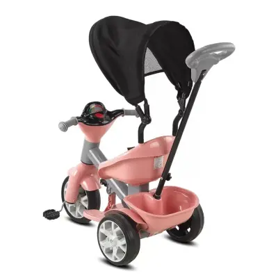 Babyhope Bobo Tenteli İtmeli Bisiklet Pembe-Gri - 4
