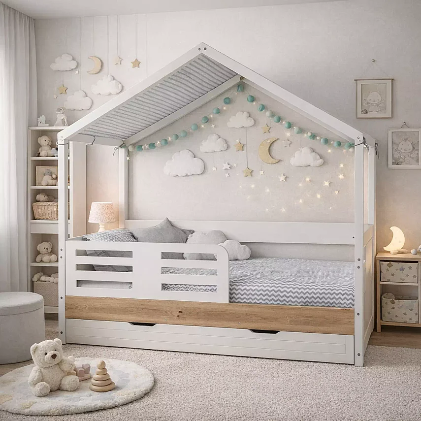 Babyhope Santana Montessori Çatılı Karyola 90x190 Meşe - 1