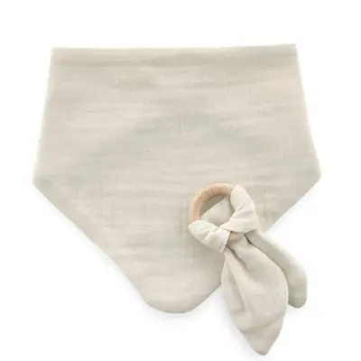 Babyjem Ahşap Diş Kaşıyıcılı Bürümcük Müslin Önlük Ekru 