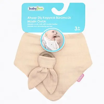 Babyjem Ahşap Diş Kaşıyıcılı Bürümcük Müslin Önlük Somon - 6
