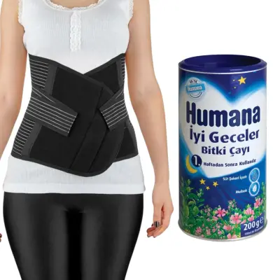 Babyjem Doğum Sonrası Balenli Toparlayıcı Korse Siyah + Humana İyi Geceler Çayı 200 gr