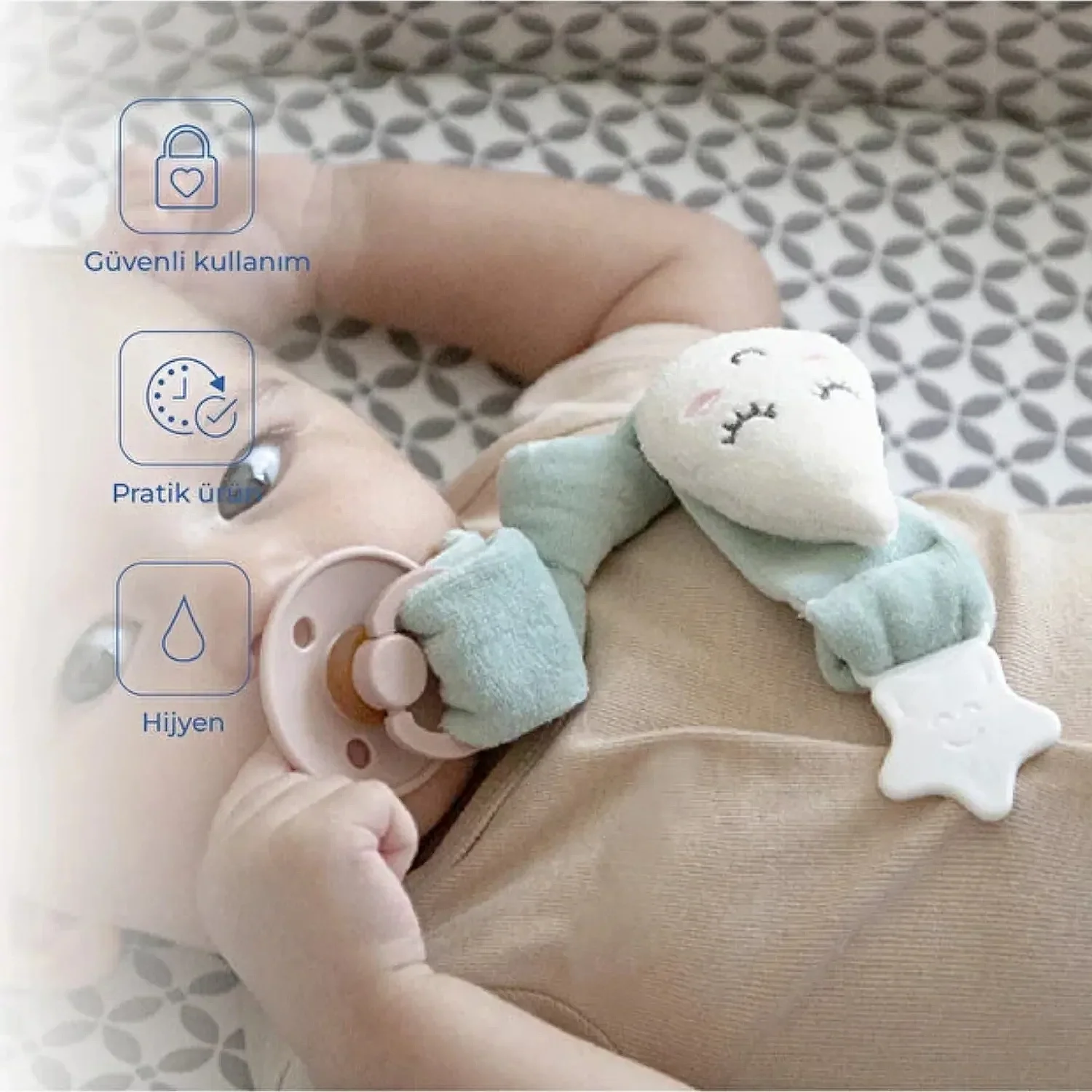 Babyjem Emzik Tutacağı Damla Desen Yeşil