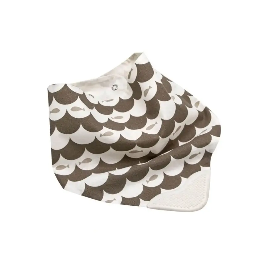 Babyjem Fular Önlük Diş Kaşıyıcılı Poplin Balıklı Kahverengi - 1