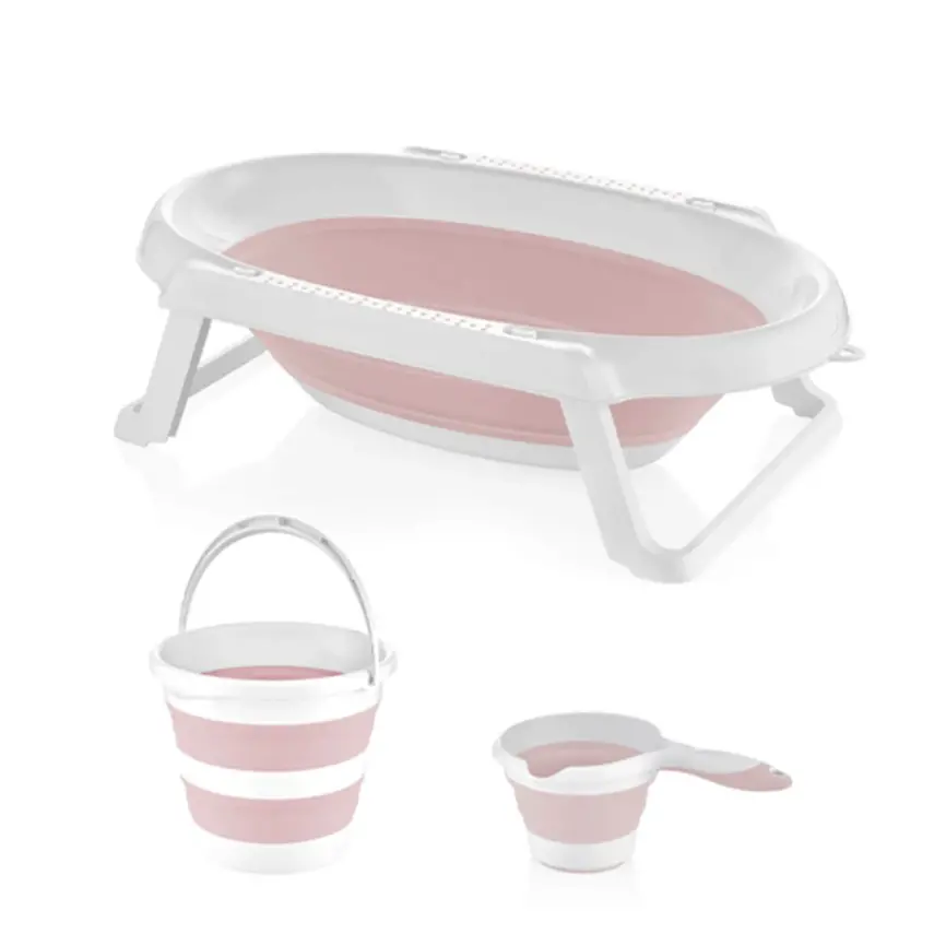 Babyjem Katlanabilen Bebek Banyo Seti 3lü Pembe - 1