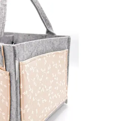 Babyjem Keçe Anne Bebek Bakım Çantası Düzenleyici Organizer Somon Çiçek - 3