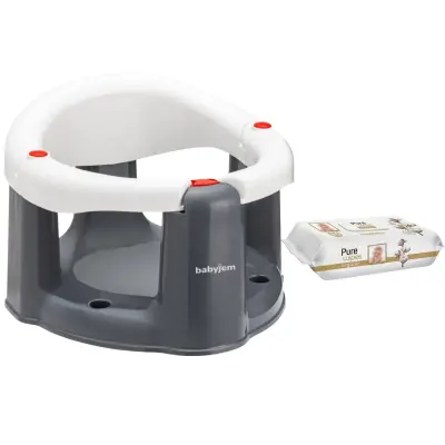 Babyjem Önden Açılır Bebek Banyo&Mama Oturağı Beyaz-Pure Baby Organik Pamuklu Bebek Islak Havlu 90lı - 1