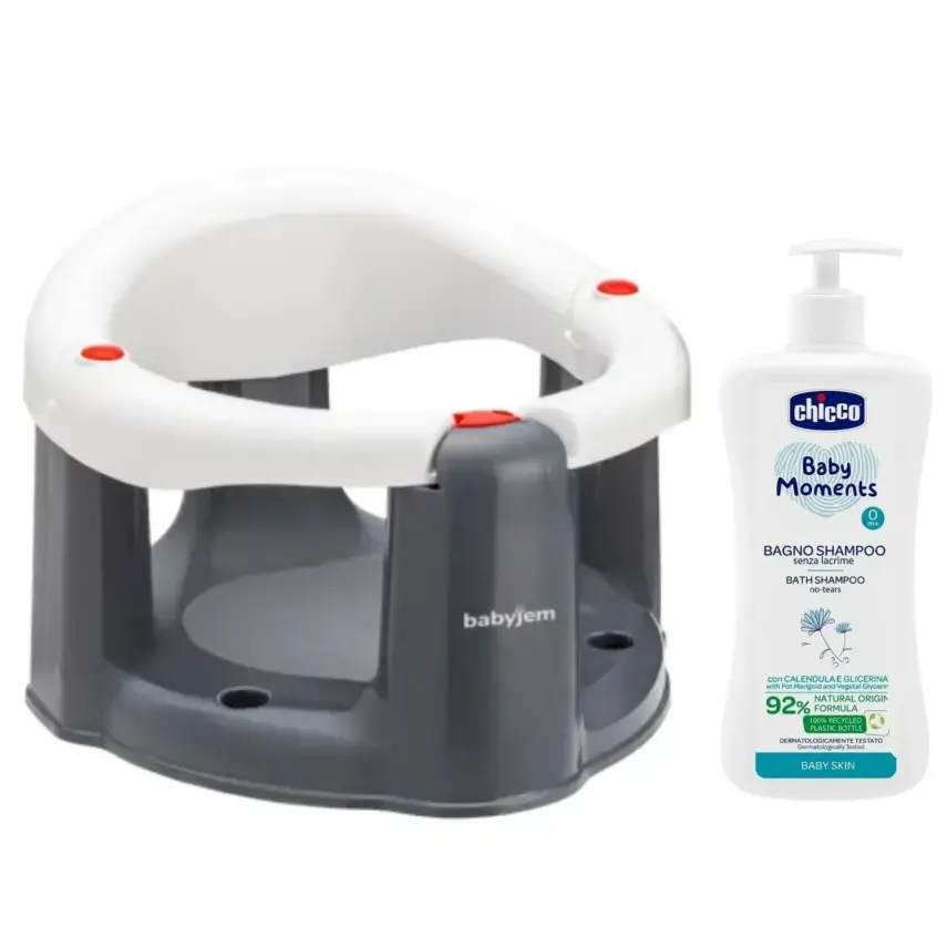 Babyjem Önden Açılır Bebek Banyo&Mama Oturağı Beyaz ve 750 ml Chicco Baby Moments Bebek Saç ve Vücut Şampuanı  - 1