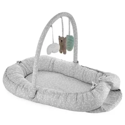 Babyjem Oyuncaklı Anne Baba Yanı Yatağı Gri Çiçek 