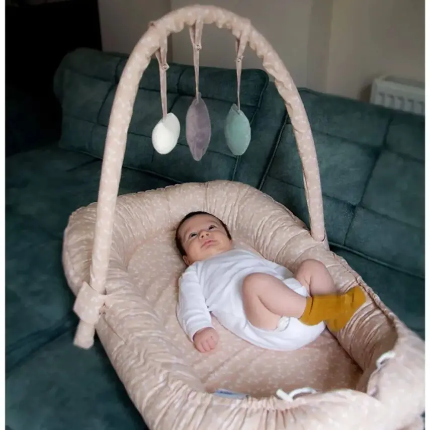 Babyjem Oyuncaklı Anne Baba Yanı Yatağı Somon Çiçek - 10