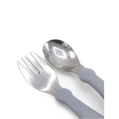 Babyjem Paslanmaz Çelik Çatal Kaşık Seti Gri - 4