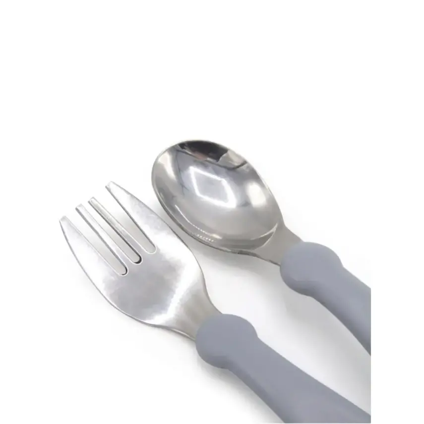 Babyjem Paslanmaz Çelik Çatal Kaşık Seti Gri - 4