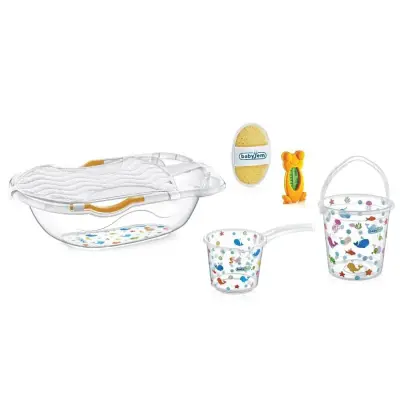 Babyjem Şeffaf Desenli Bebek Banyo Seti 6lı Termometreli Beyaz