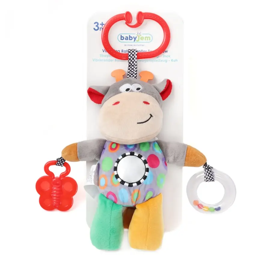 Babyjem Titreşimli Çıngıraklı Puset Oyuncağı Gri İnek - 1