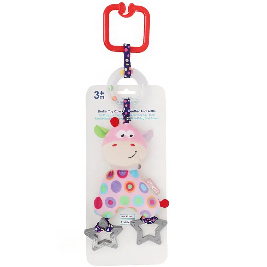 Babyjem Titreşimli Çıngıraklı Puset Oyuncağı Pembe İnek - 1