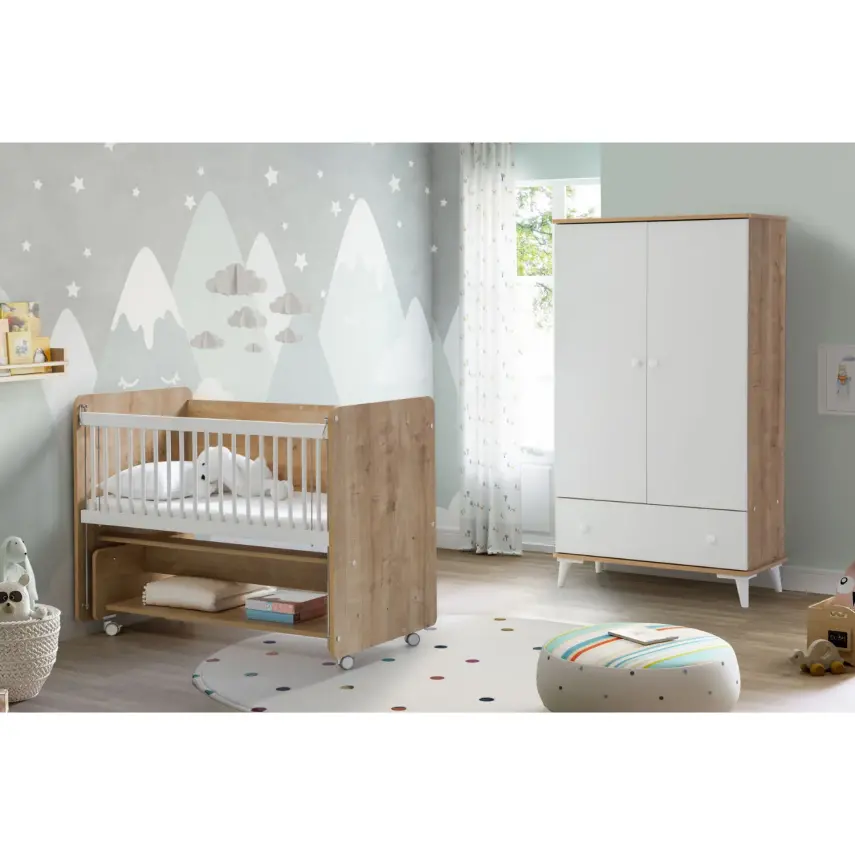 Babywhen Pratik Sallanır Tekerlekli Anne Yanı Bebek Beşik 60X120 Ahşap - 5