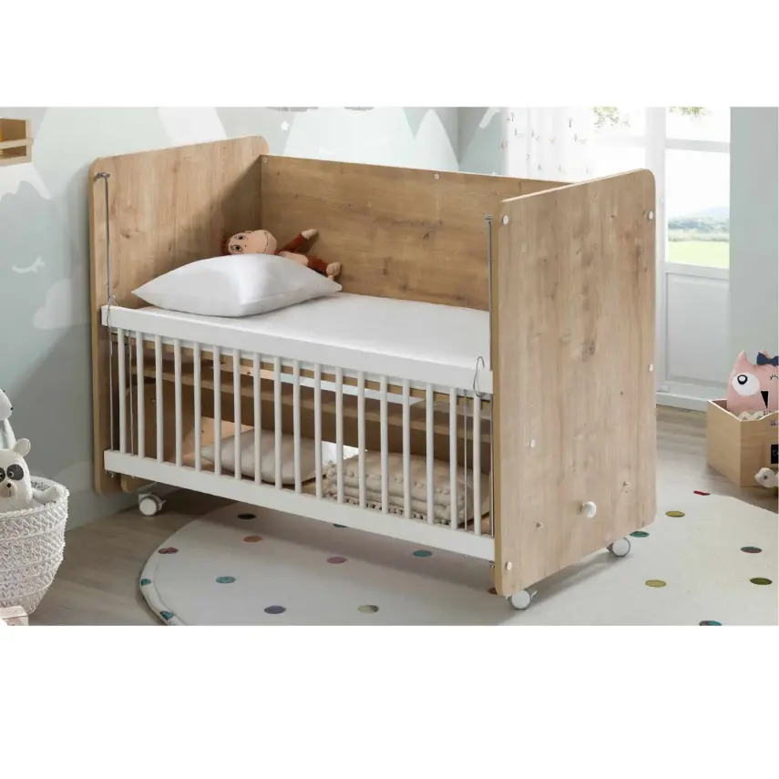 Babywhen Pratik Sallanır Tekerlekli Anne Yanı Bebek Beşik 60X120 Ahşap - 9