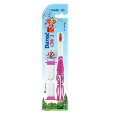 Banat Acrobat Jr Çocuk Diş Macunu 35 ml,Çocuk Diş Fırçası Kum Saatli Soft Acrobat Jr. 5+ Yaş (1)