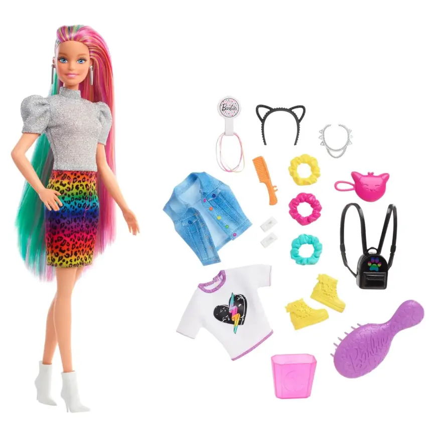 Barbie Leopar Desenli Saçlar Bebeği - 1