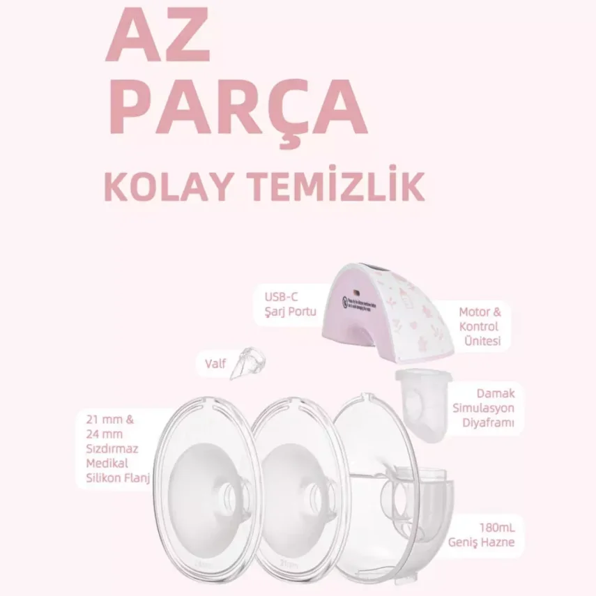 Bebebao P8 Pro 180 ML Yeni Nesil İç Motorlu Giyilebilir Elektrikli Göğüs Pompası Süt Pompası - 6