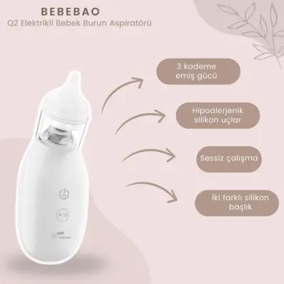Bebebao Q2 Elektrikli Bebek Burun Aspiratörü Çocuk Burun Temizleme Makinesi Şarjlı (1)
