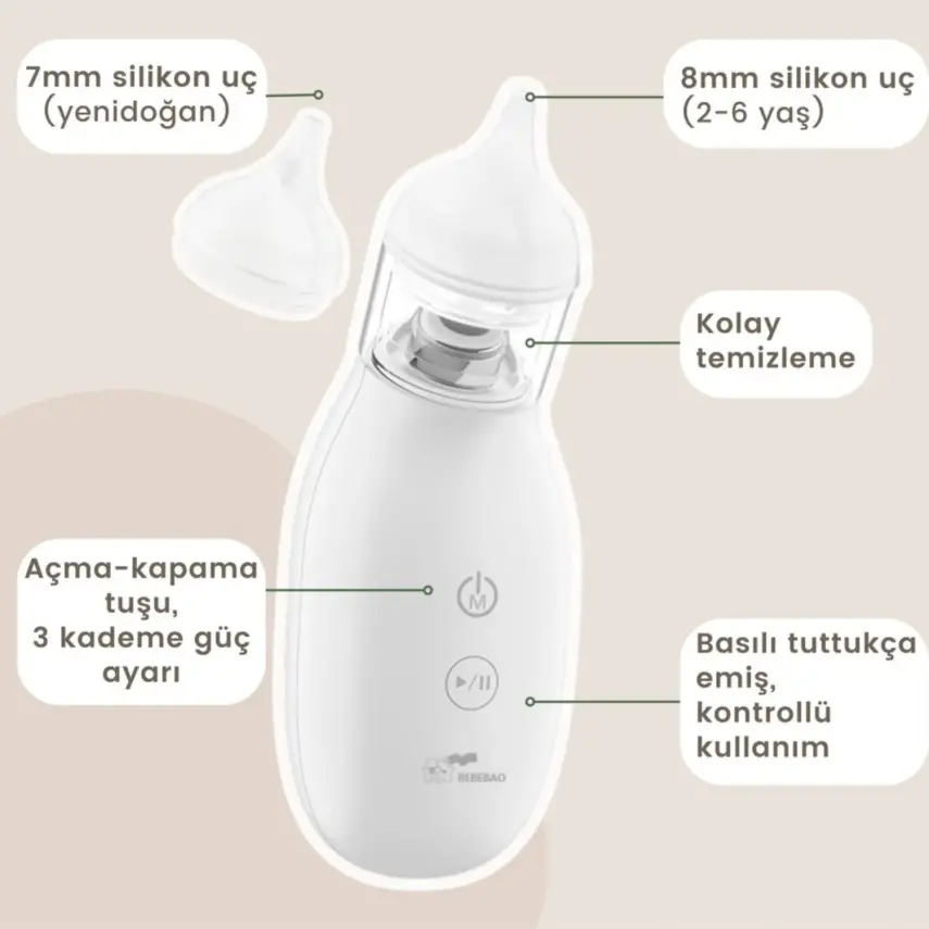 Bebebao Q2 Elektrikli Bebek Burun Aspiratörü Çocuk Burun Temizleme Makinesi Şarjlı - 7