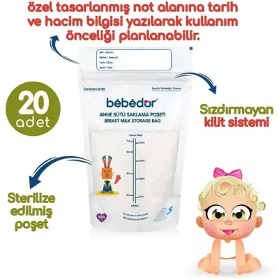 Bebedor Anne Sütü Saklama Poşeti 20x200 ml (1)