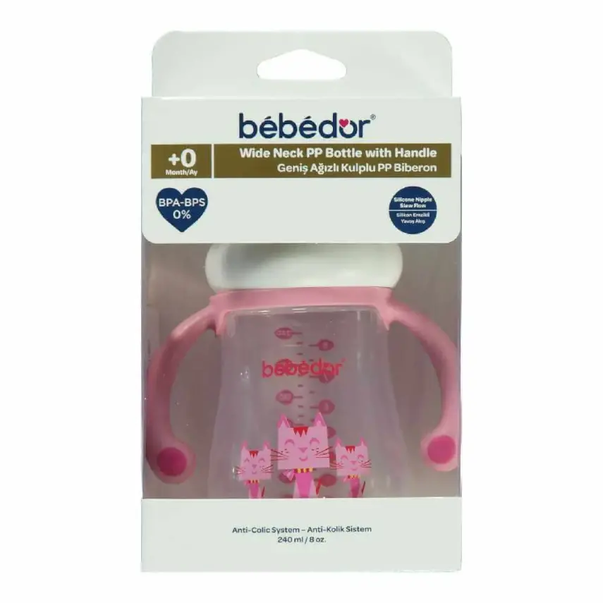 Bebedor Geniş Ağızlı Kulplu PP Biberon 240 ml - 3