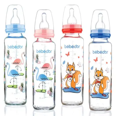 Bebedor Silikon Emzikli Desenli Cam Biberon 250 ml 3+ Ay - 1