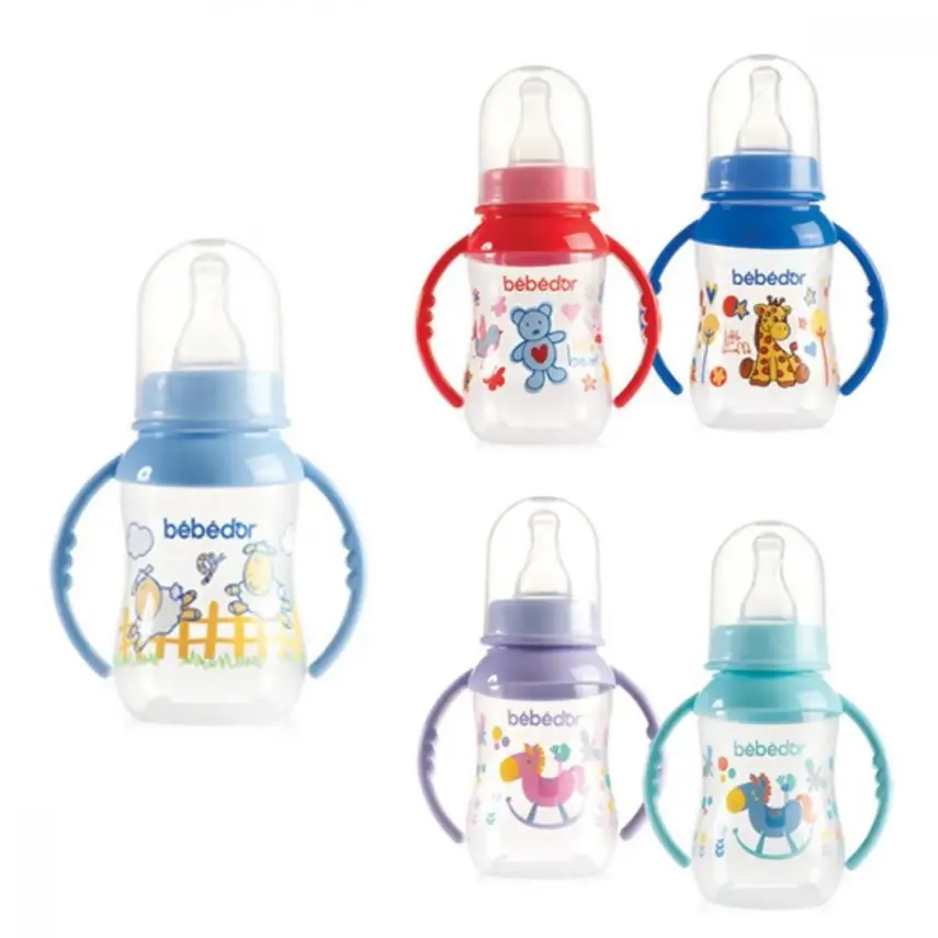 Bebedor Silikon Emzikli Kulplu PP Biberon 125 ml 0+ Ay Desenli - 1