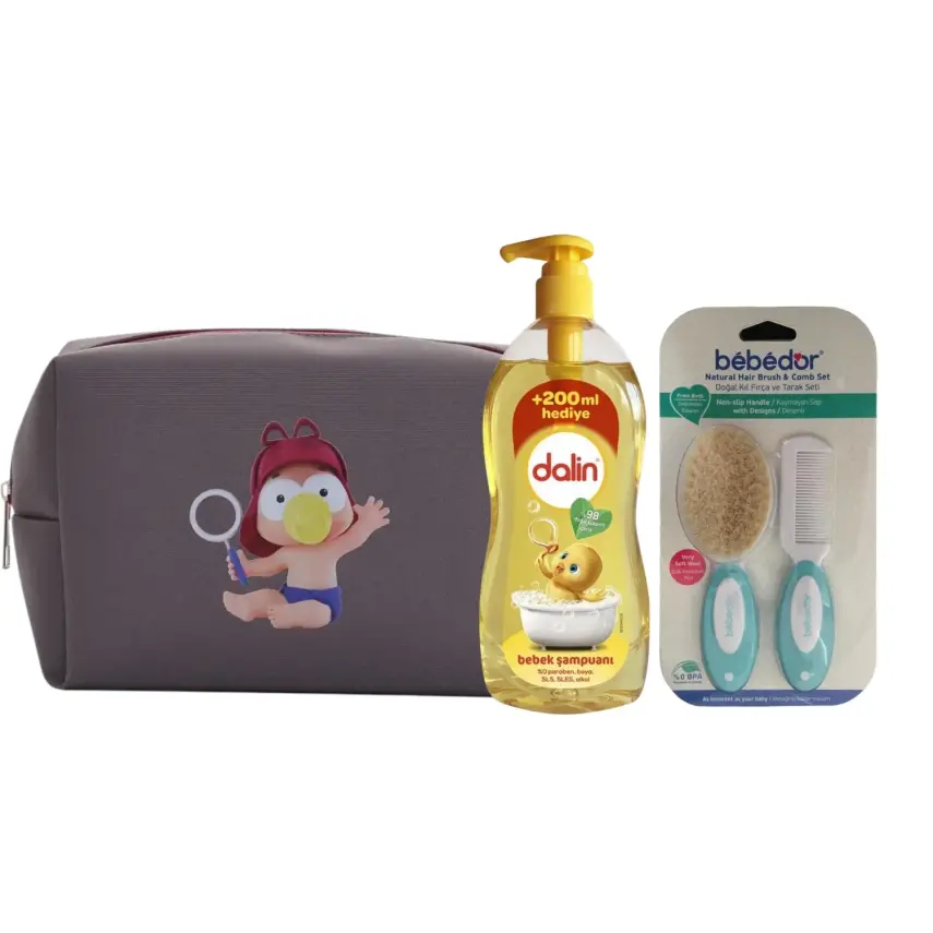 Bebek Bakım Seti (Antrasit) Dalin Klasik Bebek Şampuanı +Bebedor Tarak Seti+ Çanta Hediyeli - 1