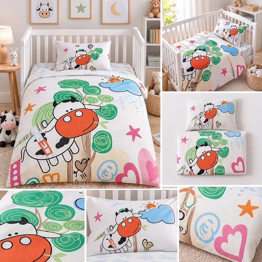 Bebek Nevresim Ve Yastık Kılıfı Seti Meraklı 100x150 - 2