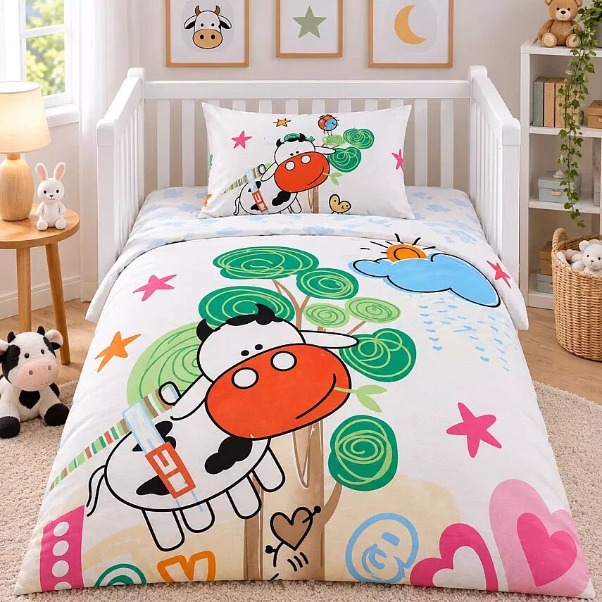 Bebek Nevresim Ve Yastık Kılıfı Seti Meraklı 100x150 - 1