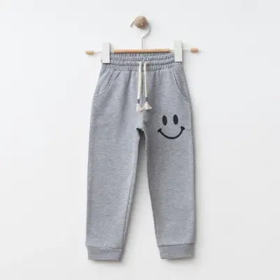 Bebolly 2Li Çocuk Takım Gülen Yüz Baskılı Gri Unisex - 6