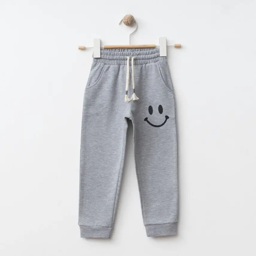 Bebolly 2Li Çocuk Takım Gülen Yüz Baskılı Gri Unisex - 6