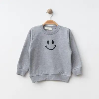 Bebolly 2Li Çocuk Takım Gülen Yüz Baskılı Gri Unisex - 4