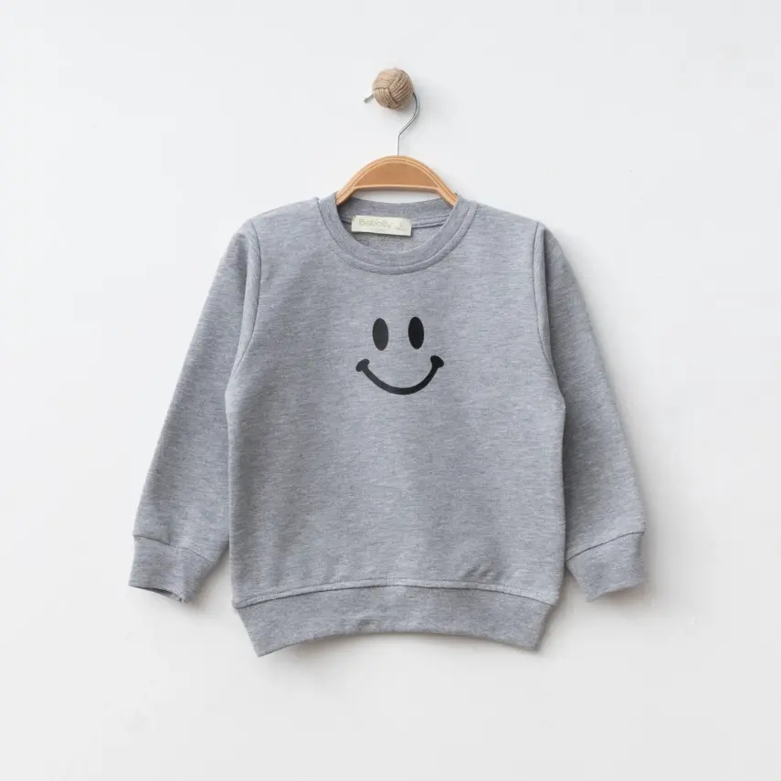 Bebolly 2Li Çocuk Takım Gülen Yüz Baskılı Gri Unisex - 8