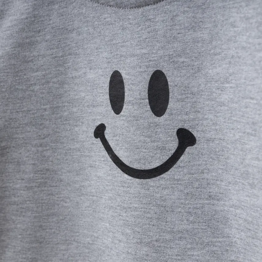 Bebolly 2Li Çocuk Takım Gülen Yüz Baskılı Gri Unisex - 5