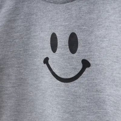 Bebolly 2Li Çocuk Takım Gülen Yüz Baskılı Gri Unisex - 11