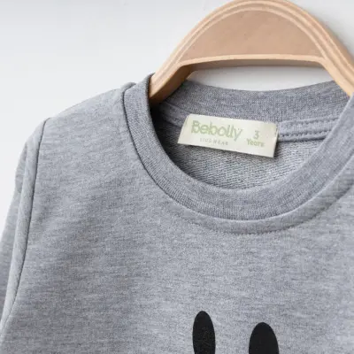 Bebolly 2Li Çocuk Takım Gülen Yüz Baskılı Gri Unisex - 3